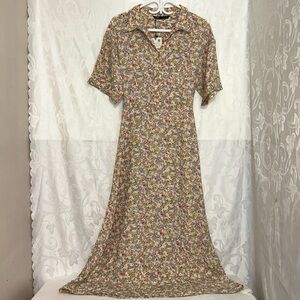 NWT ZARA Vintage Cream Floral Motif Short Sleeved Summer Midi Bodycon Dress